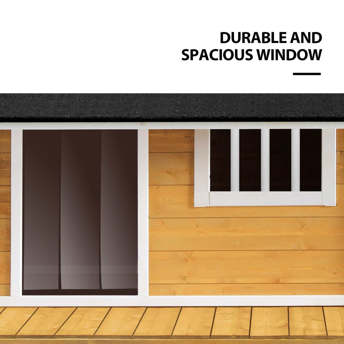 DS BD Dog House Kennel Raised Wooden Puppy Pet Shelter Inside Porch Window Door
