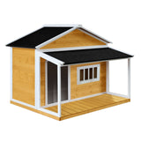 DS BD Dog House Kennel Raised Wooden Puppy Pet Shelter Inside Porch Window Door