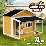 DS BD Dog House Kennel Raised Wooden Puppy Pet Shelter Inside Porch Window Door