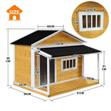DS BD Dog House Kennel Raised Wooden Puppy Pet Shelter Inside Porch Window Door