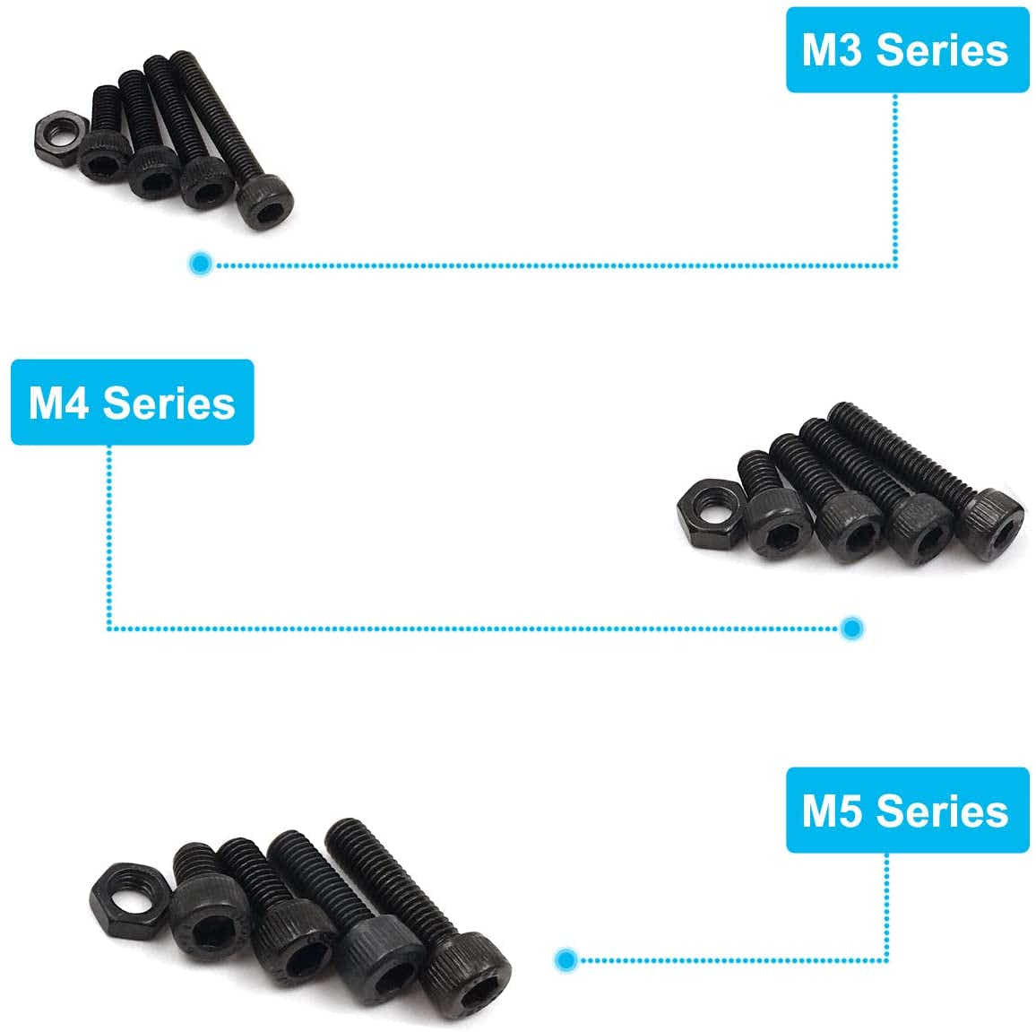 DS BS 500pcs Carbon Steel Socket Cap Screws Hex Head Bolt Nuts