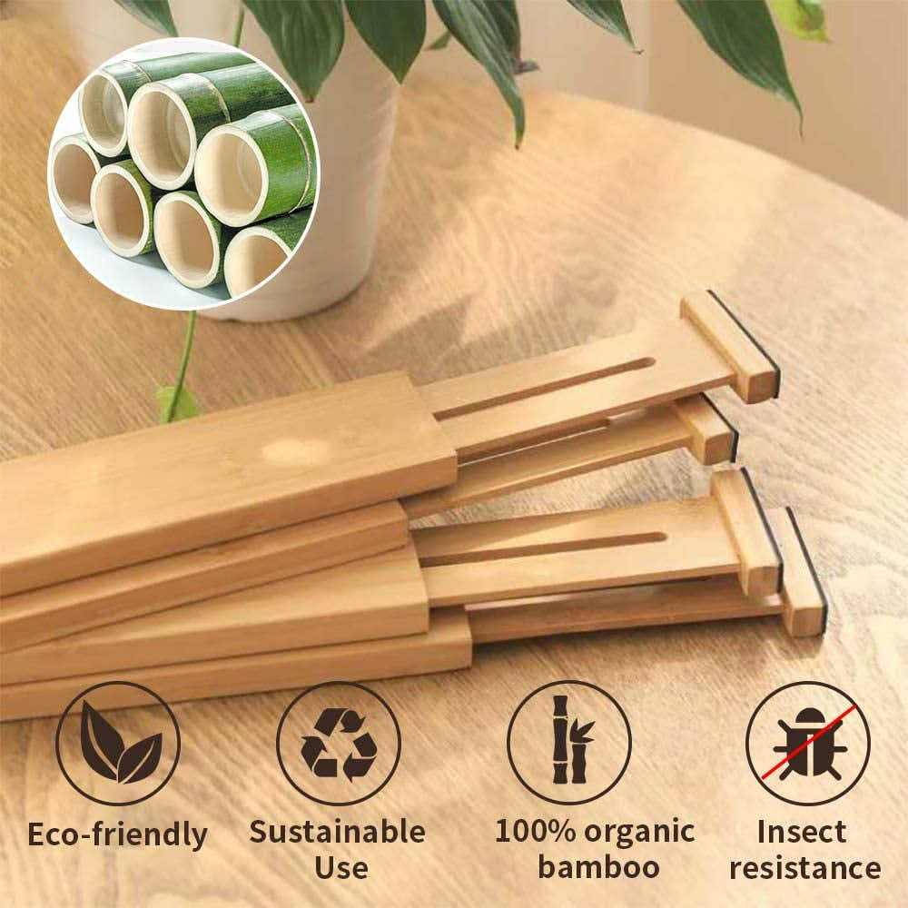 DS BS 4pcs Bamboo Expandable Adjustable Drawer Dividers Organizers