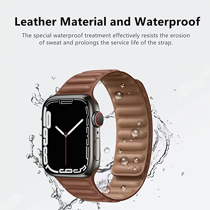 DS BS Full Grain Leather Magnetic Band for Apple Watch Band for 38/40/41MM-Brown
