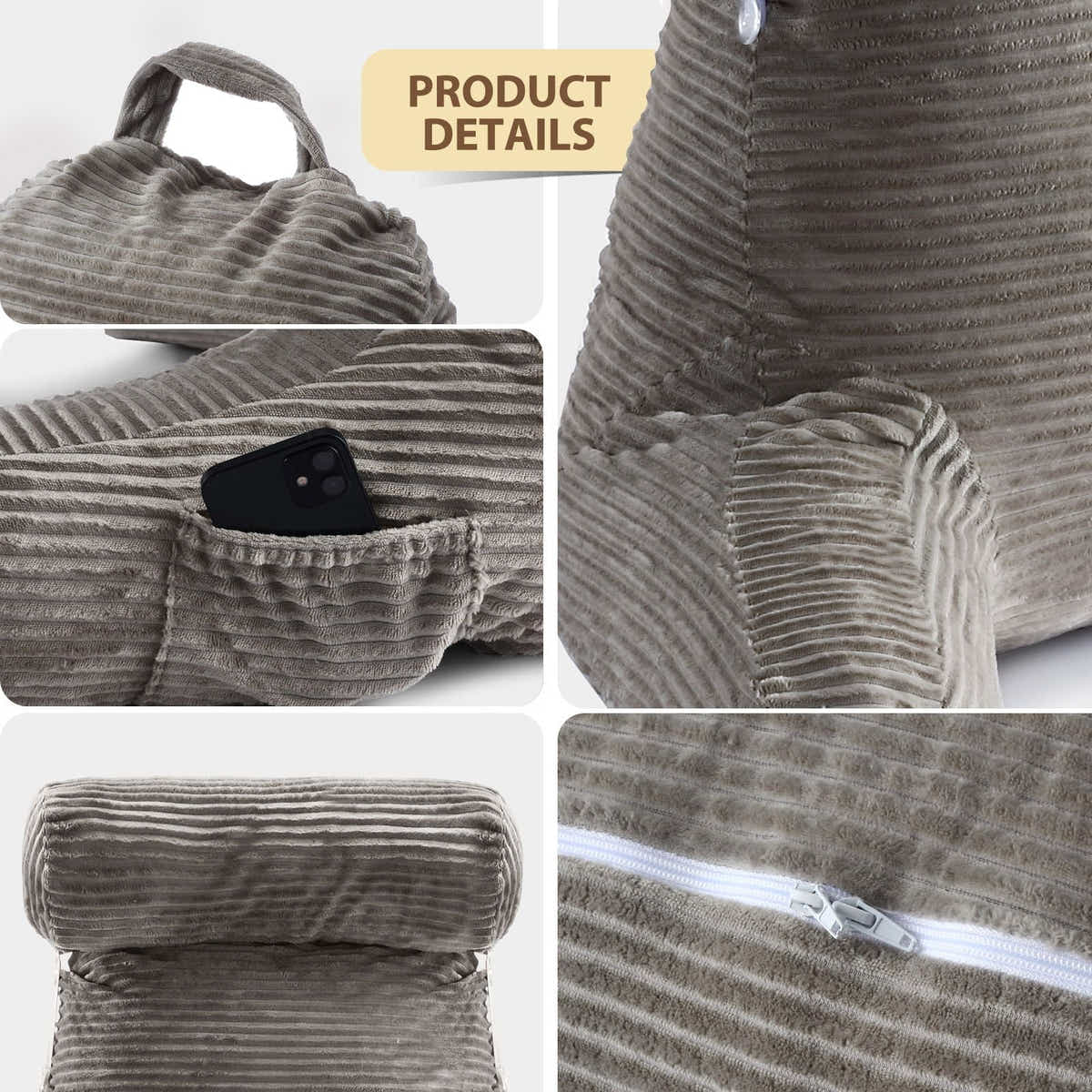 DS BD Bed Reading Pillow Support Sit Up Husband Backrest Armrest Cushion Fabric