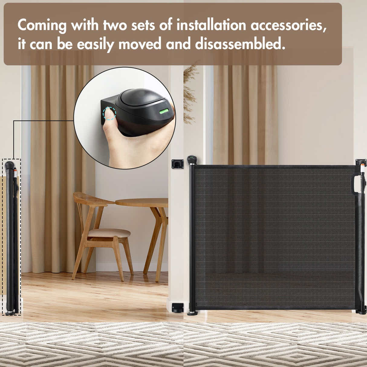 DS BD Retractable Baby Gate Pet Safety Fence Dog Safe Guard Outdoor 179cm Black
