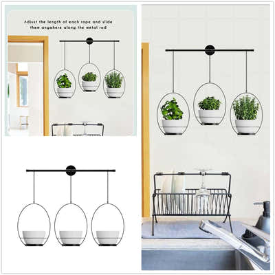 DS BS 3 Pot Wall Hanging Planters Kitchen Herb Rack-Black