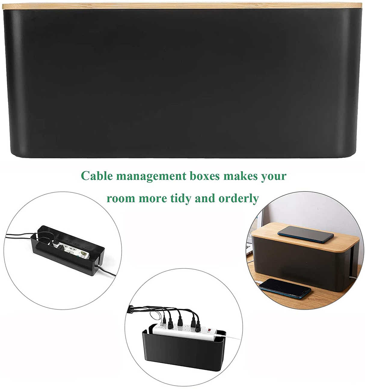 DS BS Cable Management Box with Bamboo Lid-XL