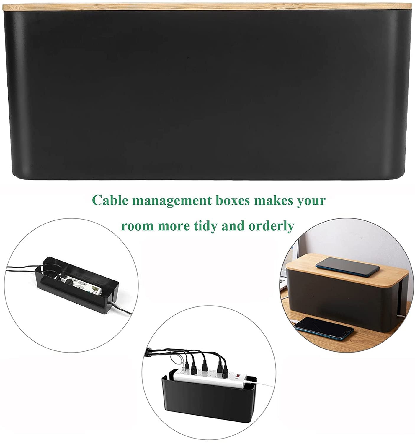 DS BS Cable Management Box with Bamboo Lid-XL