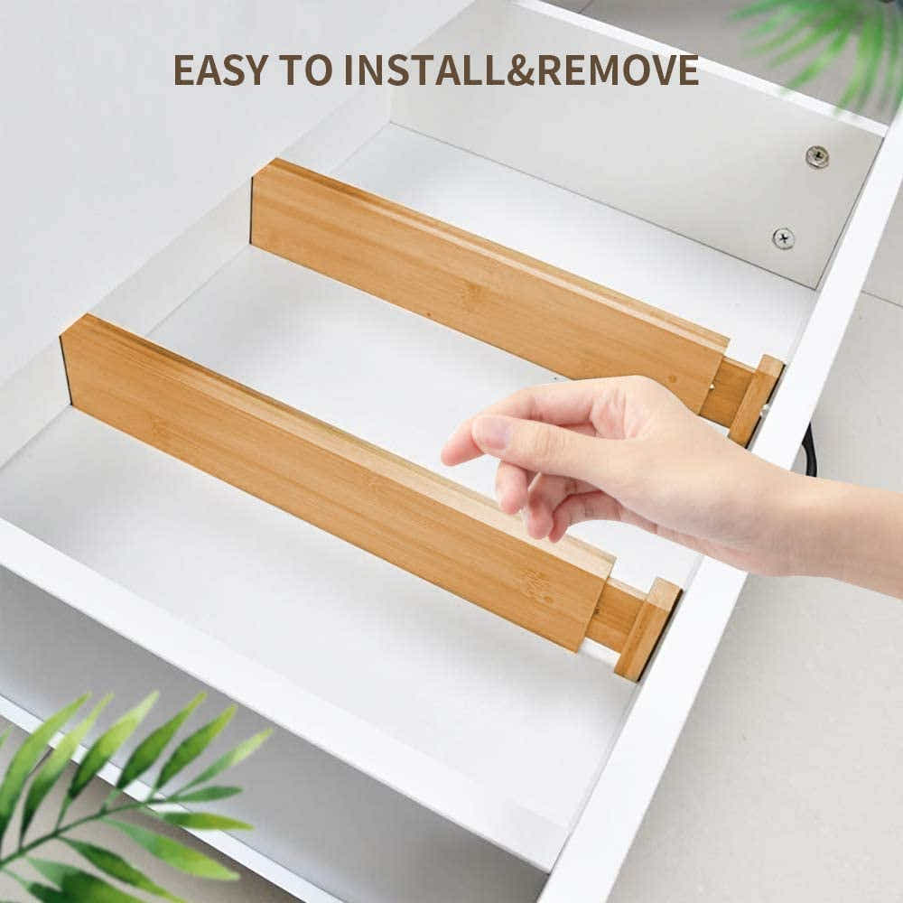 DS BS 4pcs Bamboo Expandable Adjustable Drawer Dividers Organizers