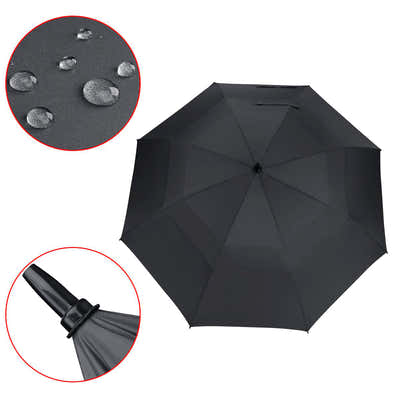 DS BS Double Canopy Vent Automatic Open Extra-Large Golf Umbrella Black