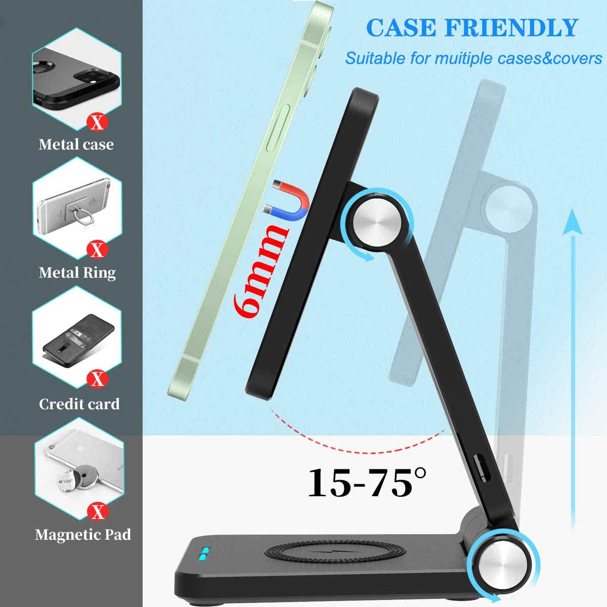 DS BS 4 in 1 iPhone 12 Magnetic Wireless Charging Station with LED Desk Lamp