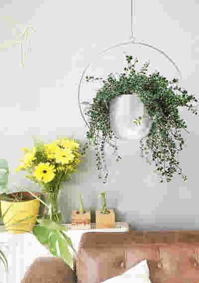 DS BS Minimalist Metal Plant Hanger Round Shape-White