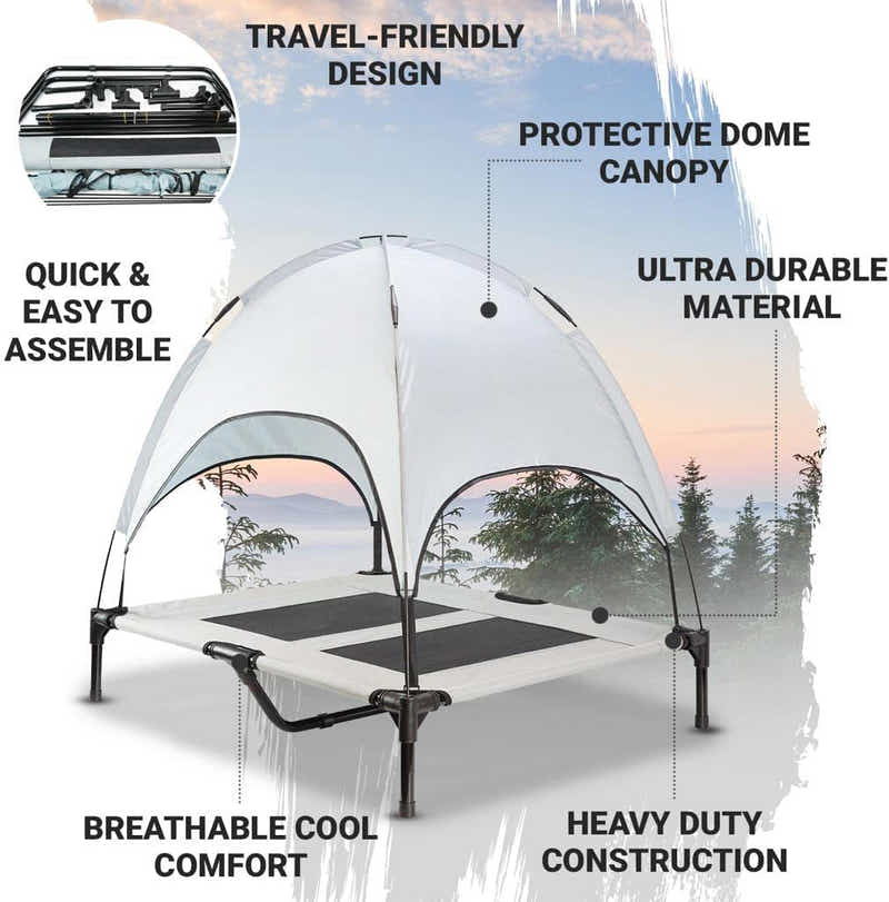 DS BS Elevated Outdoor Dog Bed with Canopy-L