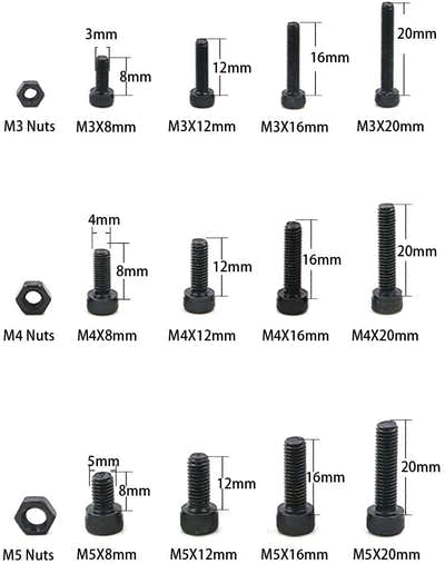 DS BS 500pcs Carbon Steel Socket Cap Screws Hex Head Bolt Nuts