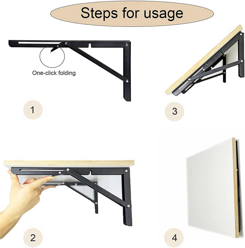 DS BS 2pcs Space Saving Wall Mounted DIY Folding Shelf Brackets-35x17cm