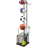 DS BS 4 Tier Sports Equipment Ball Storage Rack with Basket