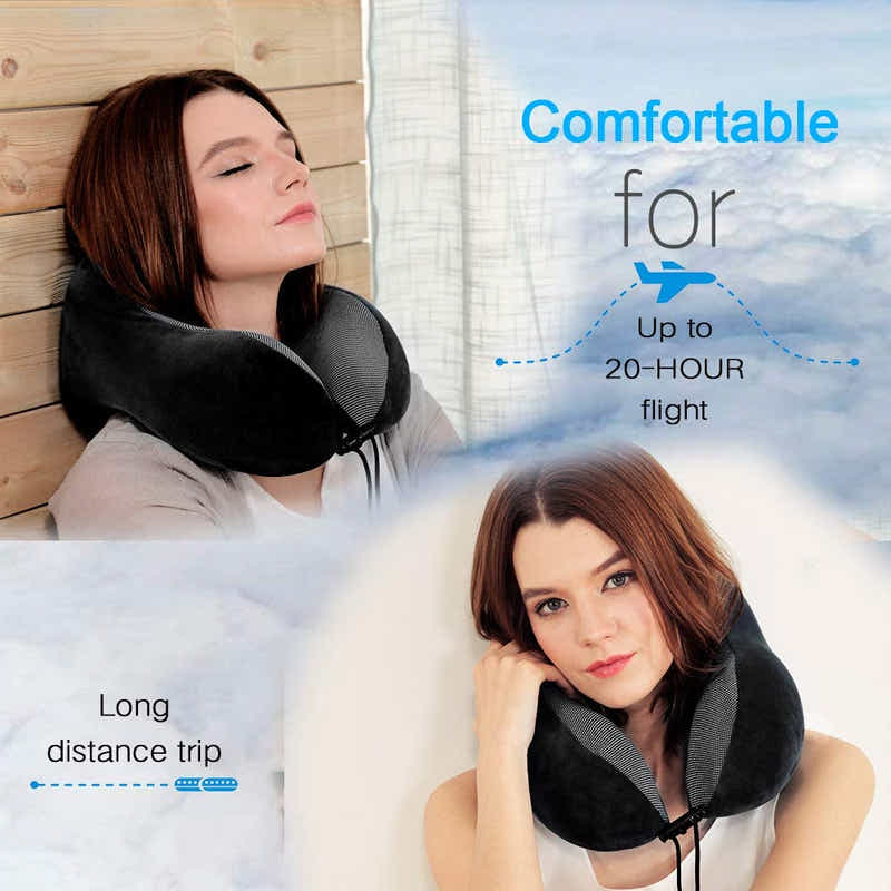DS BS 4Pcs Airplane Travel Kit With Neck Pillow,Eye Masks,Earplugs-Black