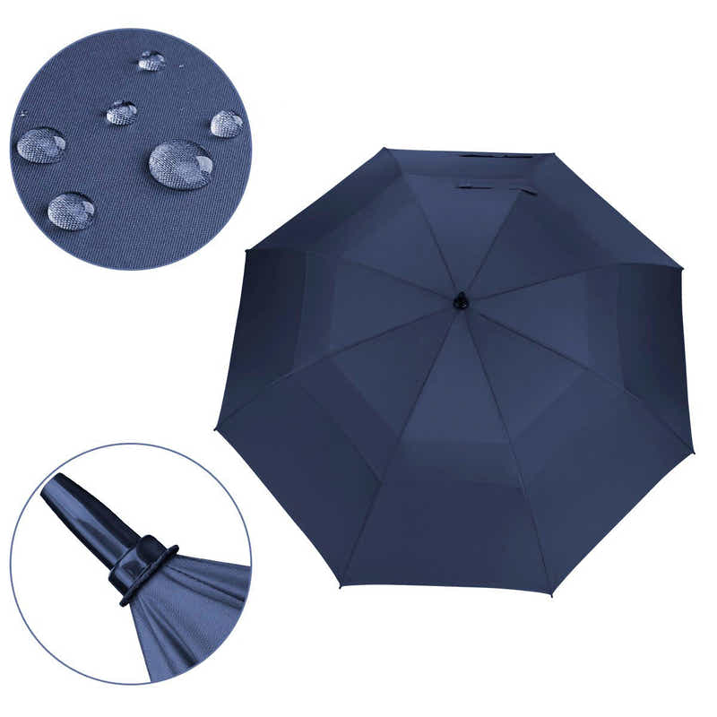 DS BS Double Canopy Vent Automatic Open Extra-Large Golf Umbrella Blue
