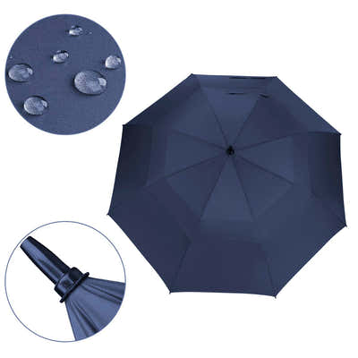 DS BS Double Canopy Vent Automatic Open Extra-Large Golf Umbrella Blue
