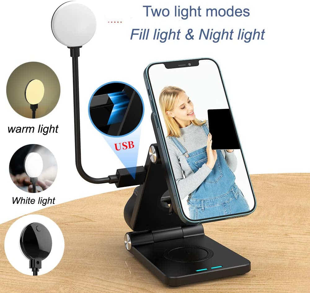 DS BS 4 in 1 iPhone 12 Magnetic Wireless Charging Station with LED Desk Lamp
