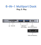 DS BS 6 in 1 USB C Laptop Docking Station with 4K HDMI
