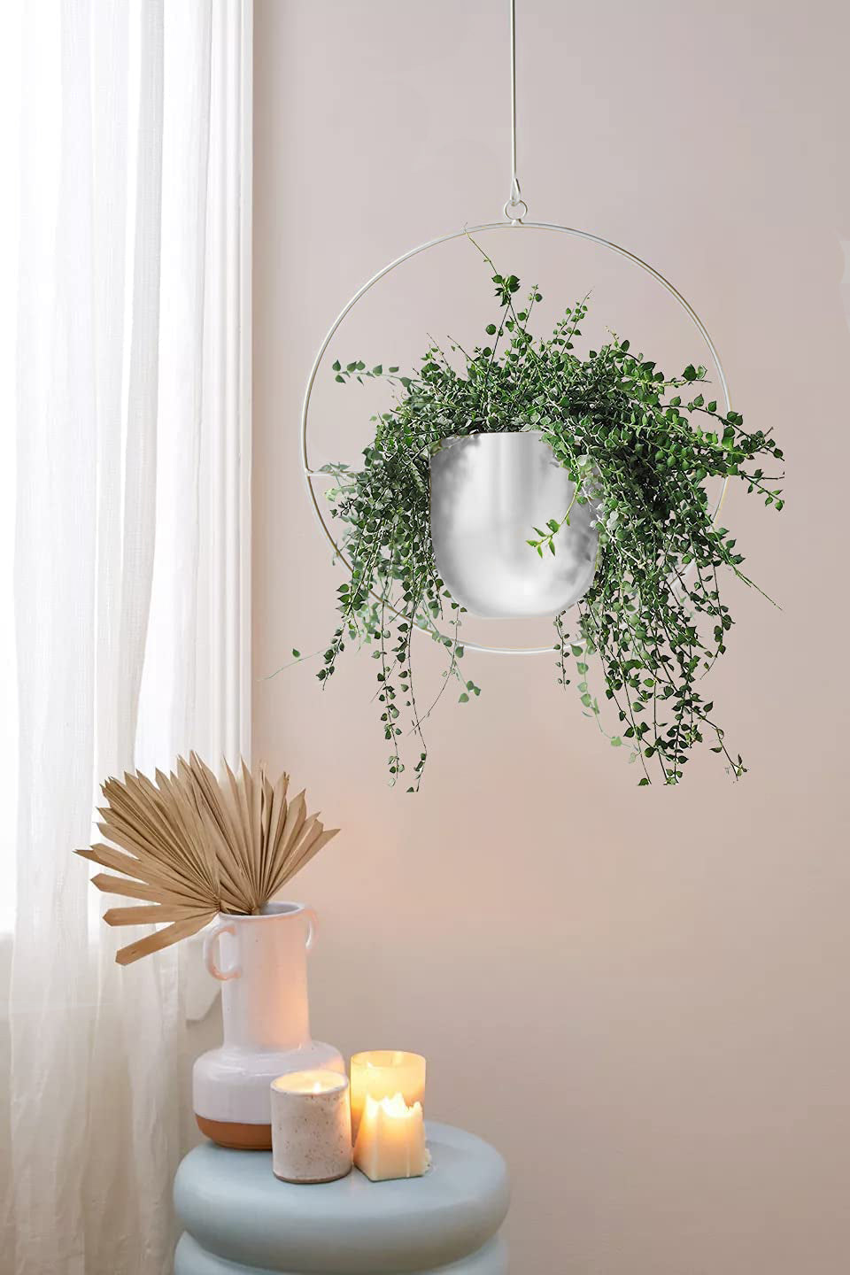 DS BS Minimalist Metal Plant Hanger Round Shape-White