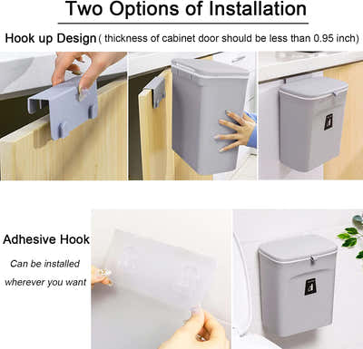 DS BS Kitchen Cabinet Door Hanging Trash Can with Lid-Gray
