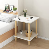 DS BS 2-Tier Tall Square Wooden Side Table Bedside Table-White