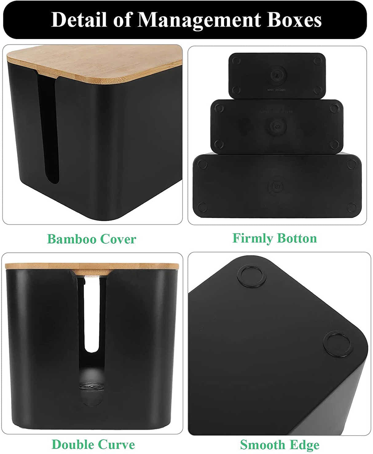 DS BS Cable Management Box with Bamboo Lid-L
