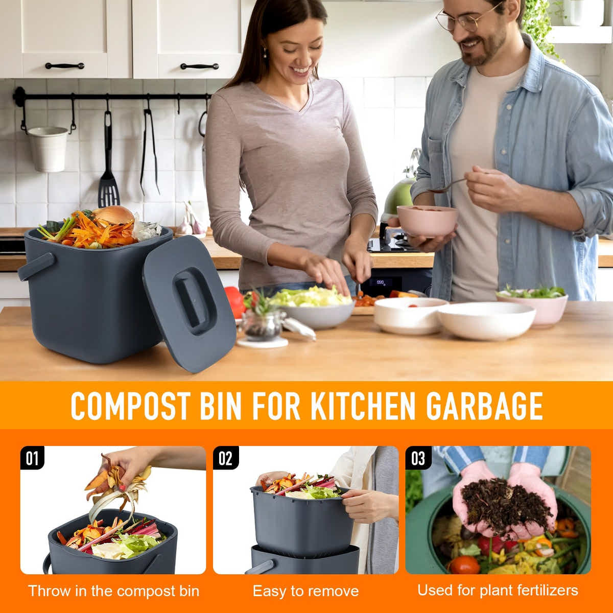 DS BD 7L Rubbish Waste Bin Trash Compost Dustbin Garbage Can Food Recycling