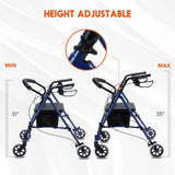 DS BD 4 Wheel Rollator Walker Seat Seniors Folding Elderly Steel Blue Auswheel