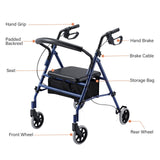 DS BD 4 Wheel Rollator Walker Seat Seniors Folding Elderly Steel Blue Auswheel