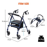 DS BD 4 Wheel Rollator Walker Seat Seniors Folding Elderly Steel Blue Auswheel