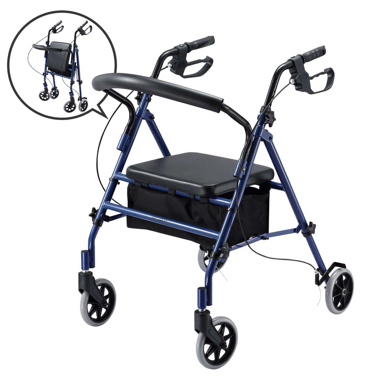 DS BD 4 Wheel Rollator Walker Seat Seniors Folding Elderly Steel Blue Auswheel