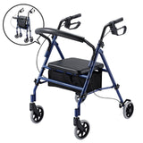 DS BD 4 Wheel Rollator Walker Seat Seniors Folding Elderly Steel Blue Auswheel