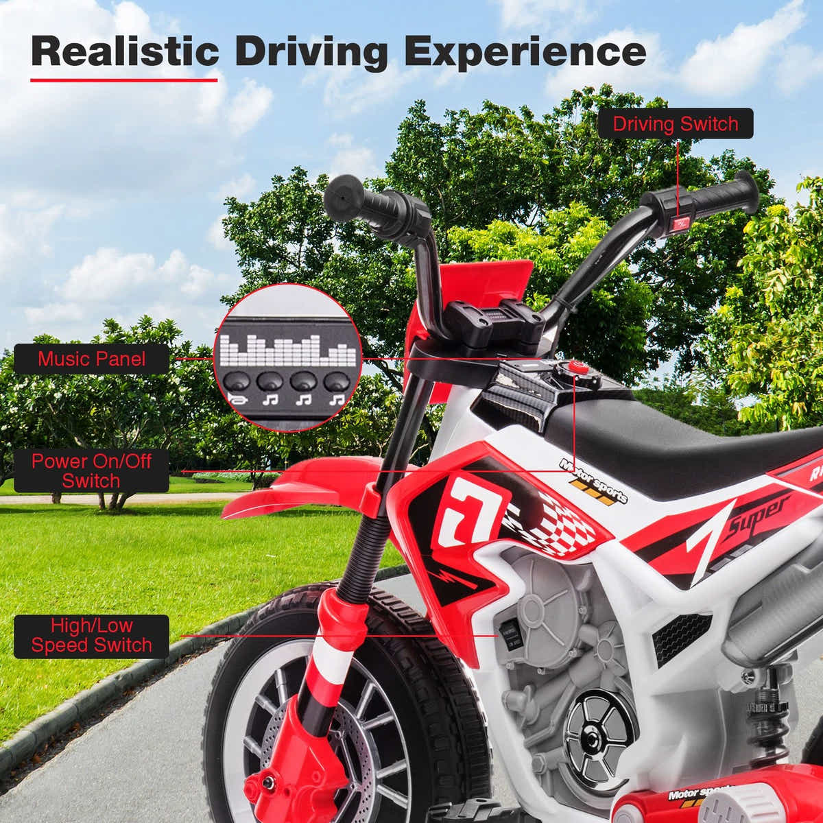 DS BD Kids Off-Road Ride-On Toy Electric 12V Battery Bike Wheel 2 Speeds Red