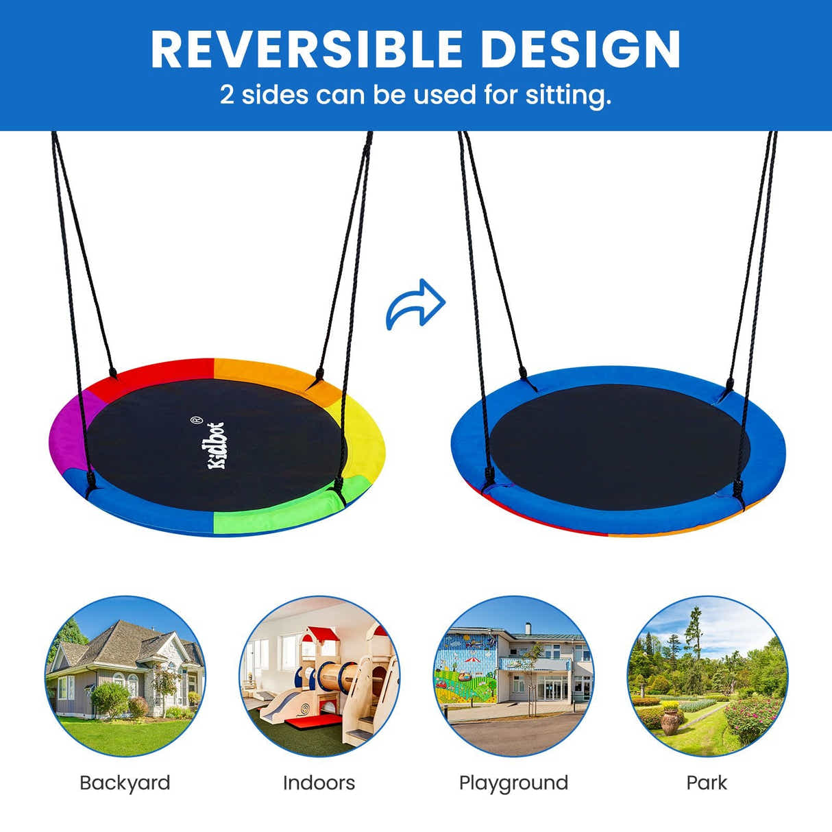 DS BD Tree Swing Chair Set Kids Hanging Round Flying Saucer Camping 2 Sides Disc