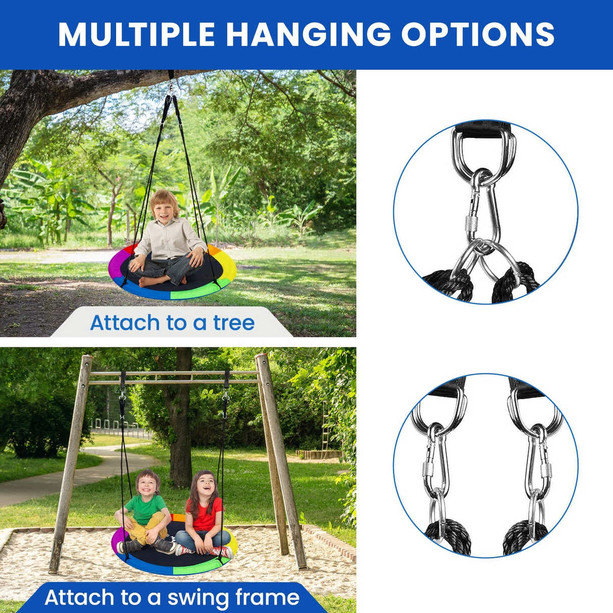 DS BD Tree Swing Chair Set Kids Hanging Round Flying Saucer Camping 2 Sides Disc