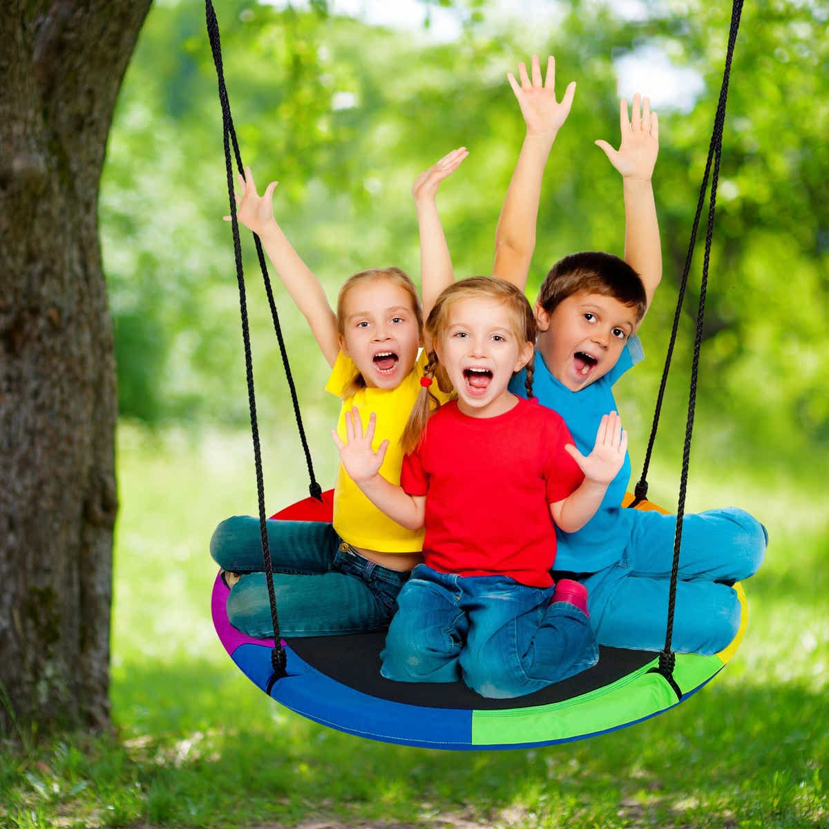 DS BD Tree Swing Chair Set Kids Hanging Round Flying Saucer Camping 2 Sides Disc