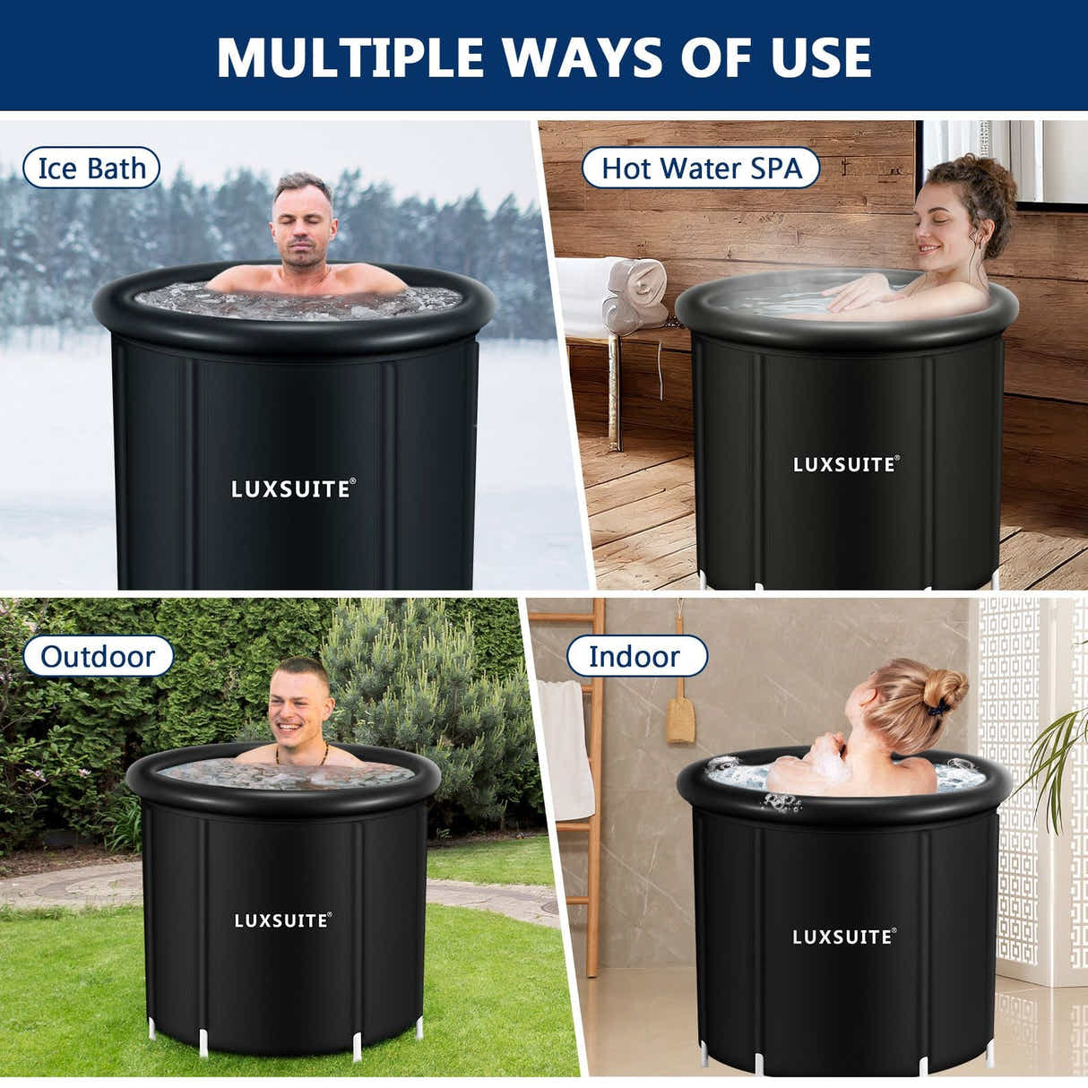 DS BD Portable Ice Bath Tub 300L Inflatable Hot Folding Large Black 80x71cm