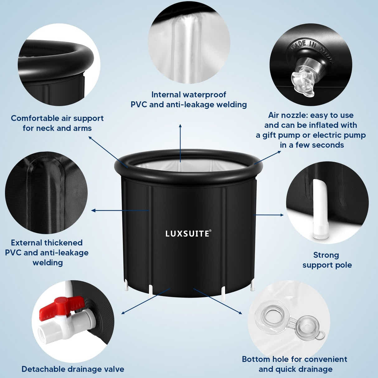 DS BD Portable Ice Bath Tub 300L Inflatable Hot Folding Large Black 80x71cm