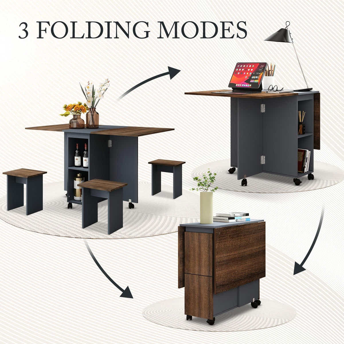 DS BD Folding Dining Table Set 4 Chairs 5 Piece Extendable Camping Wooden