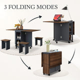 DS BD Folding Dining Table Set 4 Chairs 5 Piece Extendable Camping Wooden