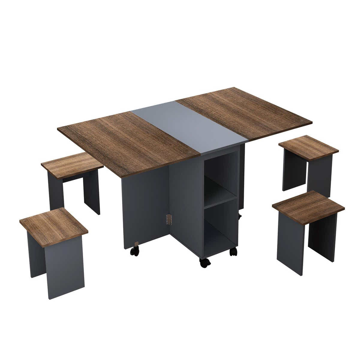 DS BD Folding Dining Table Set 4 Chairs 5 Piece Extendable Camping Wooden