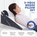 DS BD 3 Piece Bed Wedge Pillow Set Back Support Fabric Backrest Cushion Grey