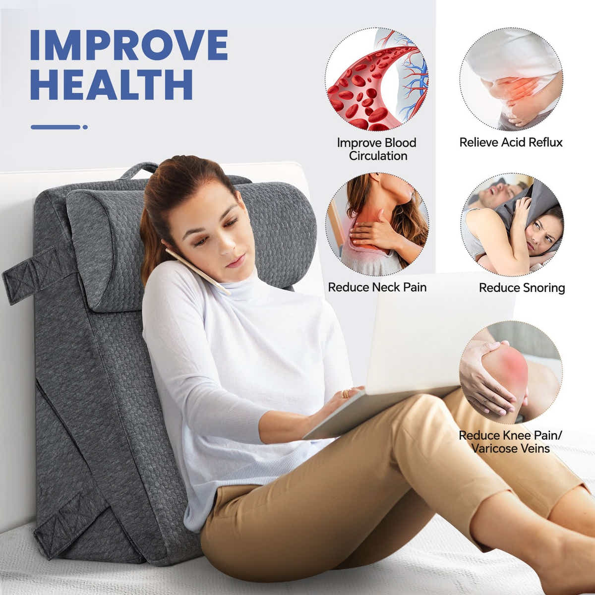 DS BD Wedge Pillow Triangle Bed Cushion Memory Foam Cooling Gel Neck Back