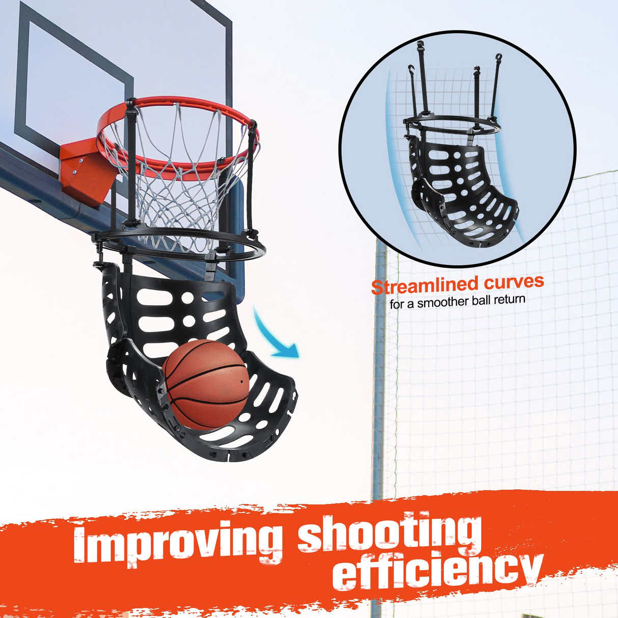 DS BD Basketball Hoop Ball Returner Rebounder Attachment Training Set Kids