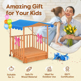DS BD Kids Playhouse Sand Pit Wooden Box Canopy Ground Station Toys Seat Rolling