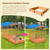 DS BD Kids Playhouse Sand Pit Wooden Box Canopy Ground Station Toys Seat Rolling