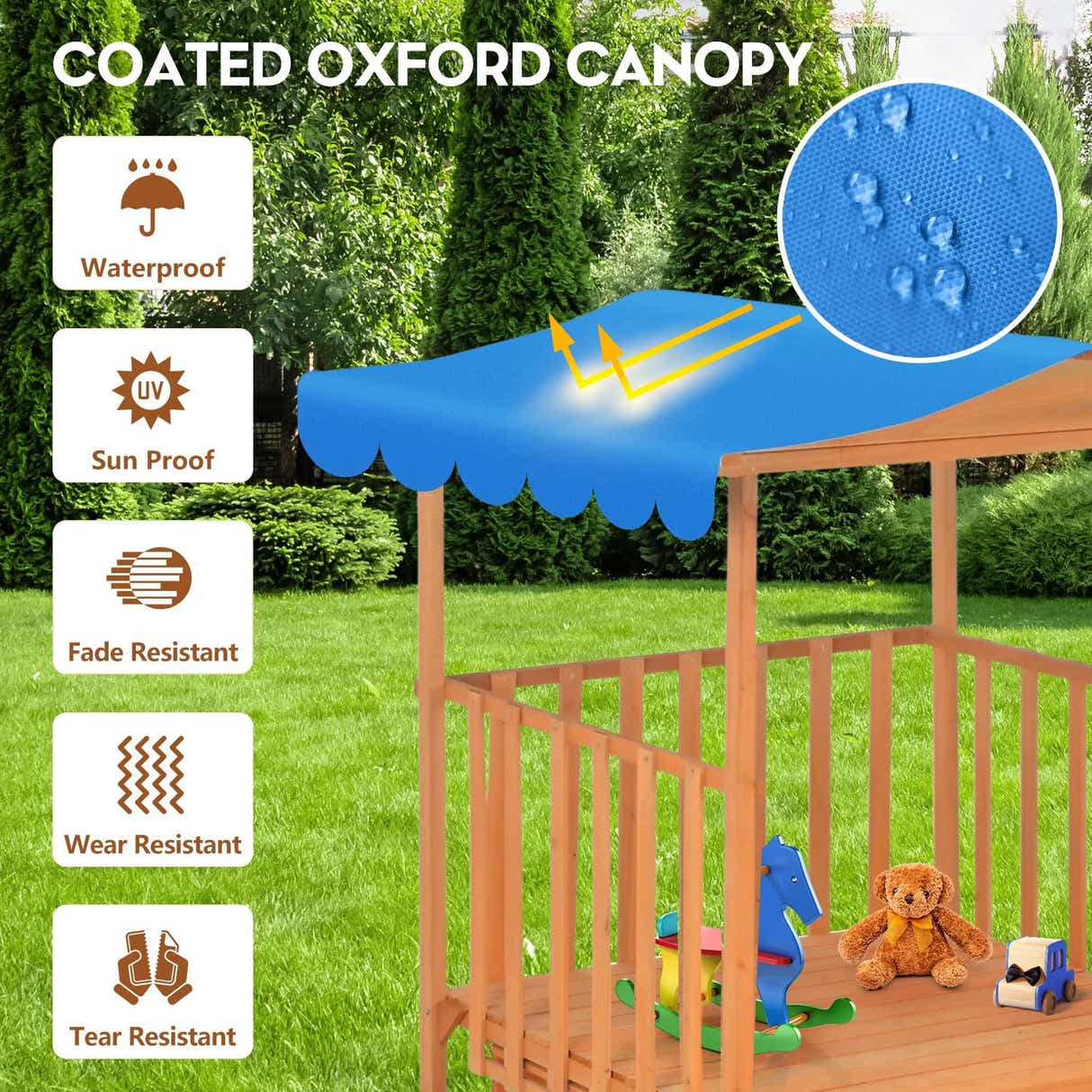 DS BD Kids Playhouse Sand Pit Wooden Box Canopy Ground Station Toys Seat Rolling